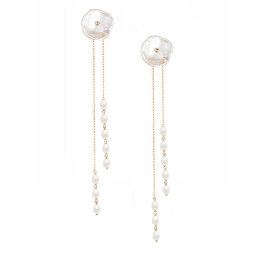 Petal Pearl Long Jacket Earrings