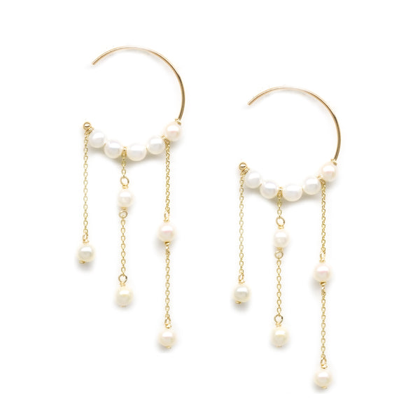 Gold Circle Pearl Dangle Earrings