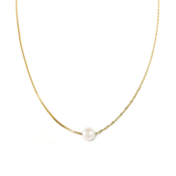 Contrast Chain Petite Pearl Necklace