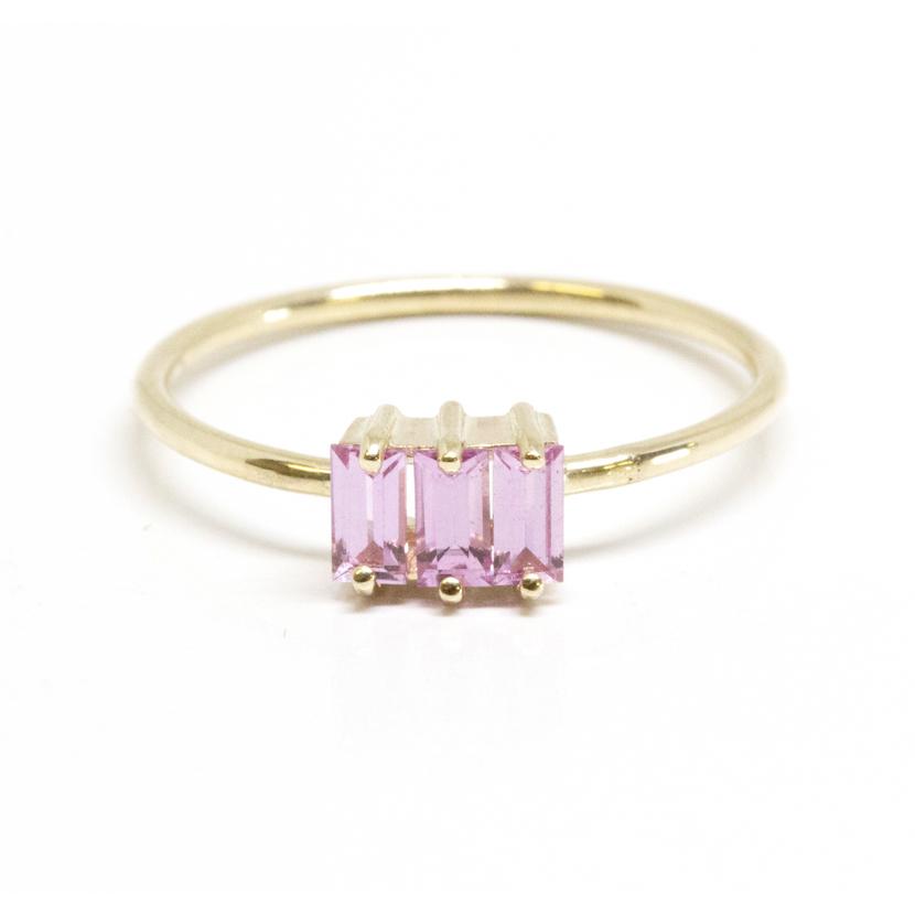 Triple Baguette Pink Sapphire Ring
