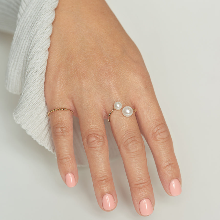 Twisted Double Pearl Open Ring