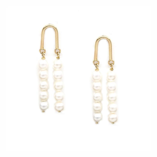 Gold Arch Five Pearl Earrings