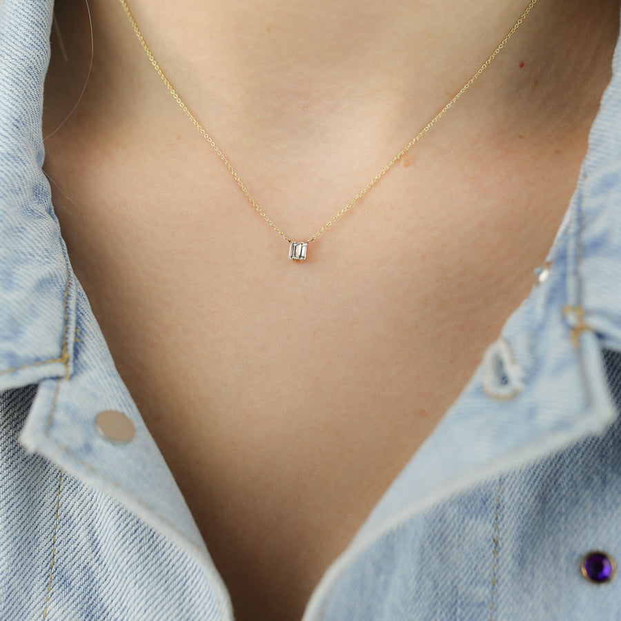 Double White Sapphire Baguette Necklace