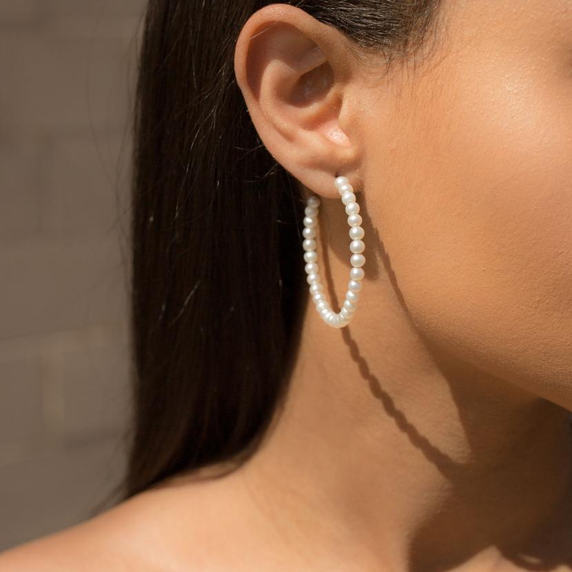 Large Baby Pearl Hoop Earrings