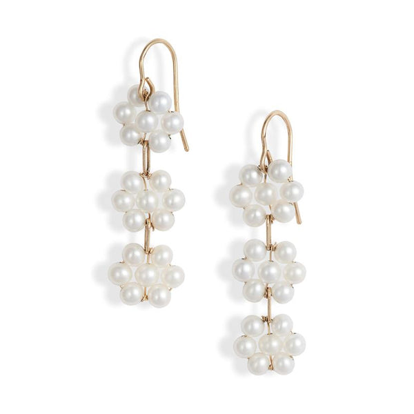 Triple Pearl Flower Drop Earrings